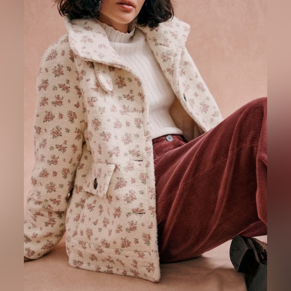 Sézane Leo wool blend coat little roses prairie NWT - Picture 3 of 11